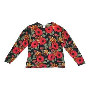 Cathy‎ Daniels Floral Embellished Sweater Women’s XL Pullover Fall Rose Daisy